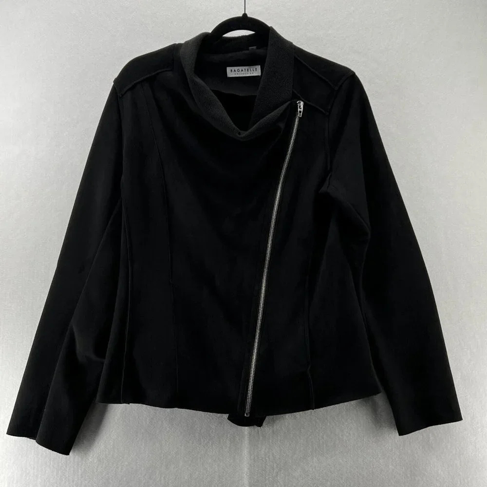 BAGATELLE Blazer Jacket Women's Size M Asymmetric Zip Front Fleece-Lined Black